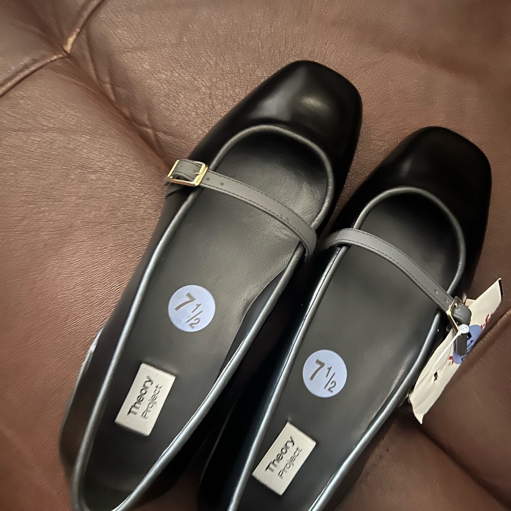 Theory Black Leather Loafers with Buckle